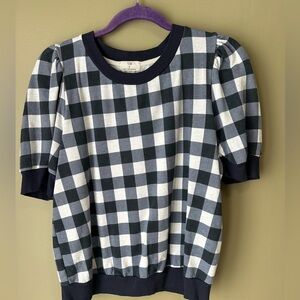 T.La Checkered short sleeve sweatshirt knit  Top in navy and white